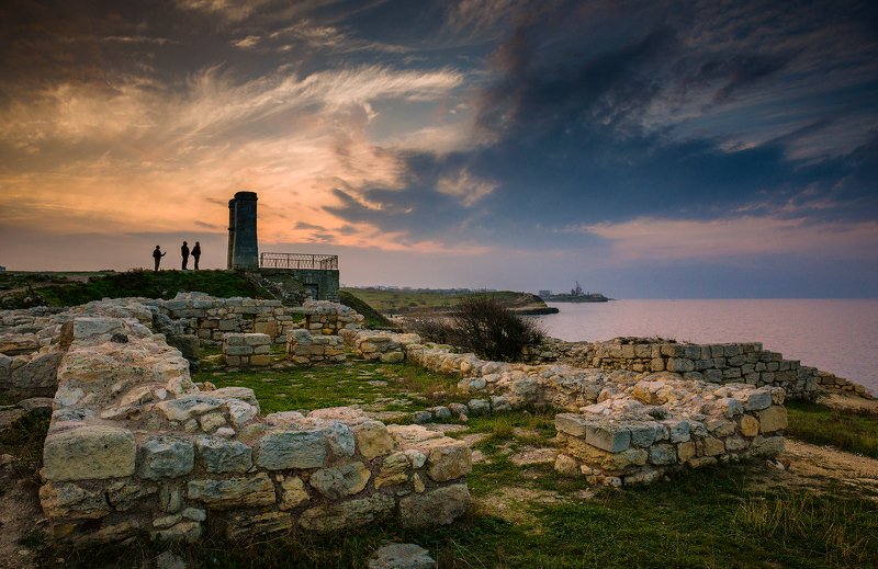 крым, пейзаж, вода, море, вечер, камни, херсонес, закат Херсонес.Закат. фото превью