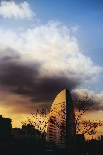 Sunset over big city