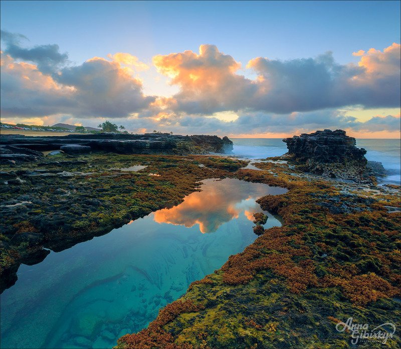 морской пейзаж, гавайи, сша, рассвет, вулкан, лава,  Volcanic beach. фото превью