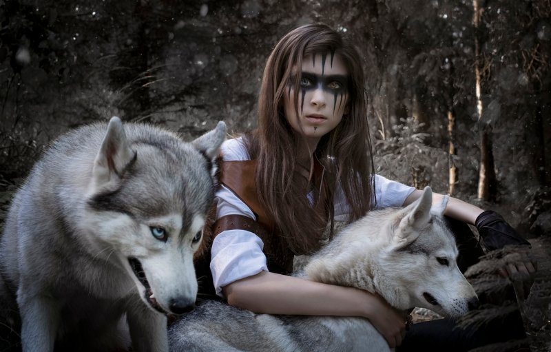artphoto, fineart, fairytale, portrait, девушка, модель, сказка, артфото, артфотография, портрет, хаски, волк,воин, охотница, воительница, викинг С волками фото превью