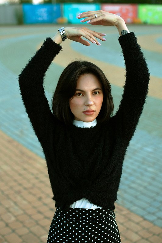 женский, портрет, девушка, постановочная, цвет, позирование, фэшн, fashion, улица, город  фото превью