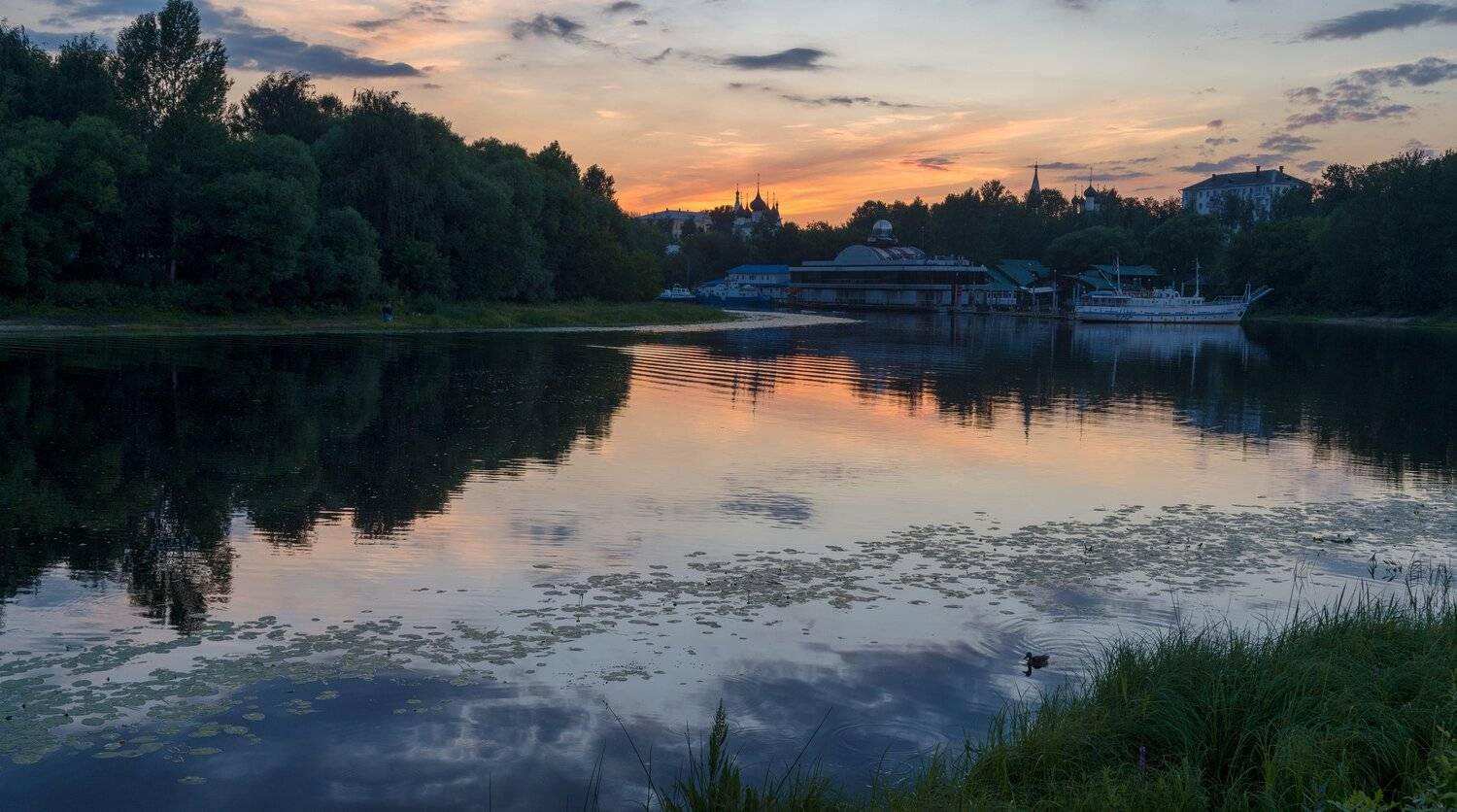 закат, заря, река, отсвет, корабль, судно, даманский, которосль.стрелка, Игорь Приданников