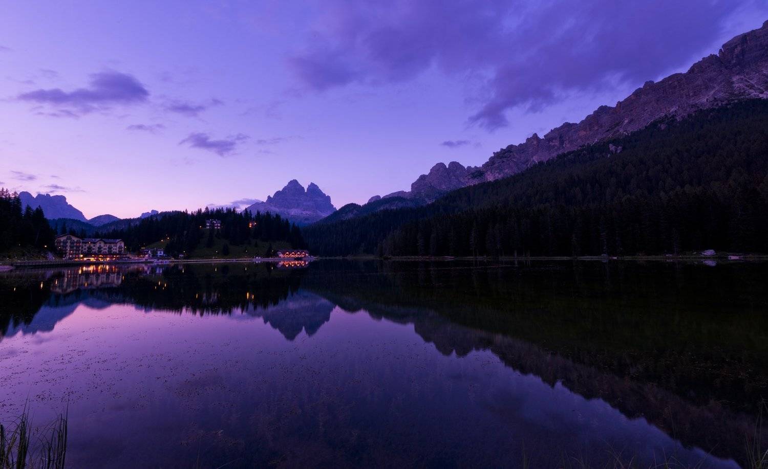 landscape lake Misurina Dolomites blue hour water sky colors mountains transparency seaweeds, Paolo Barbarini