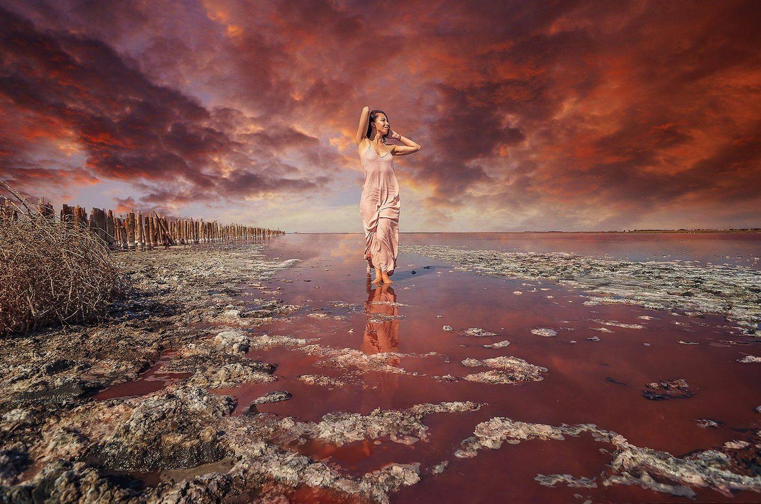 pink lake, pink, lake, beautifull , pink dress, crimea, Aleksandr