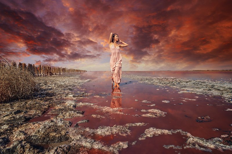 pink lake, pink, lake, beautifull , pink dress, crimea  фото превью