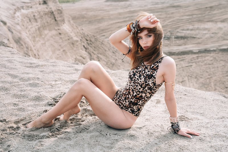 portrait, outdoor, girl, pretty, cute, sand, summer, orange Катарина фото превью