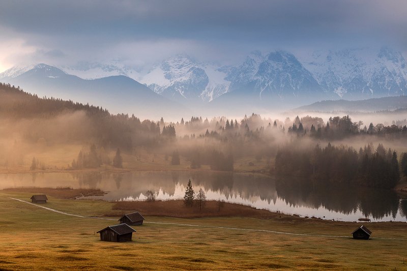 mountains, bavaria, germany, sunrise, landscape, nature, travel, autumn, fog, clouds Bavarian Mornings фото превью