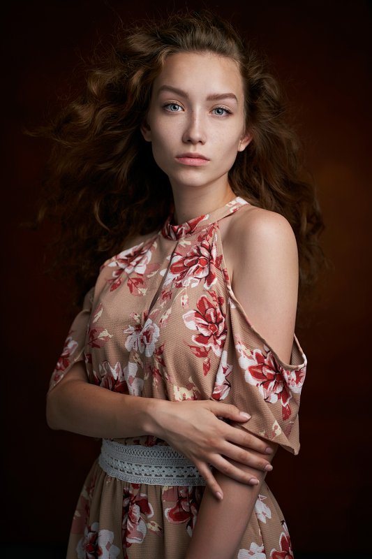 portrait, girl, lowkey, black, beautiful, pretty, eyes, lips, redhead, freckles, ginger, рыжая, портрет, девушка Катя фото превью