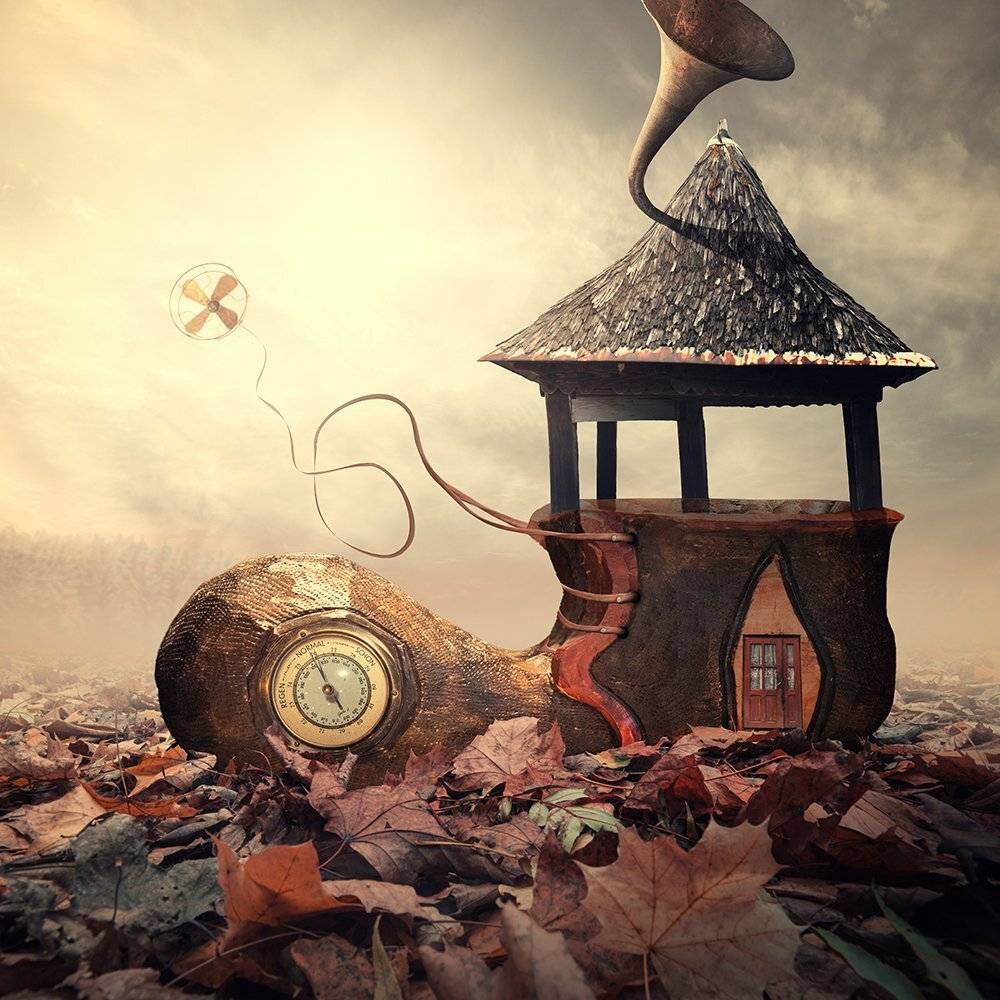autumn, light, house, leaf, smoke, manipulation, photoshop, trumpet, drum, incinerator, tutorials, Caras Ionut