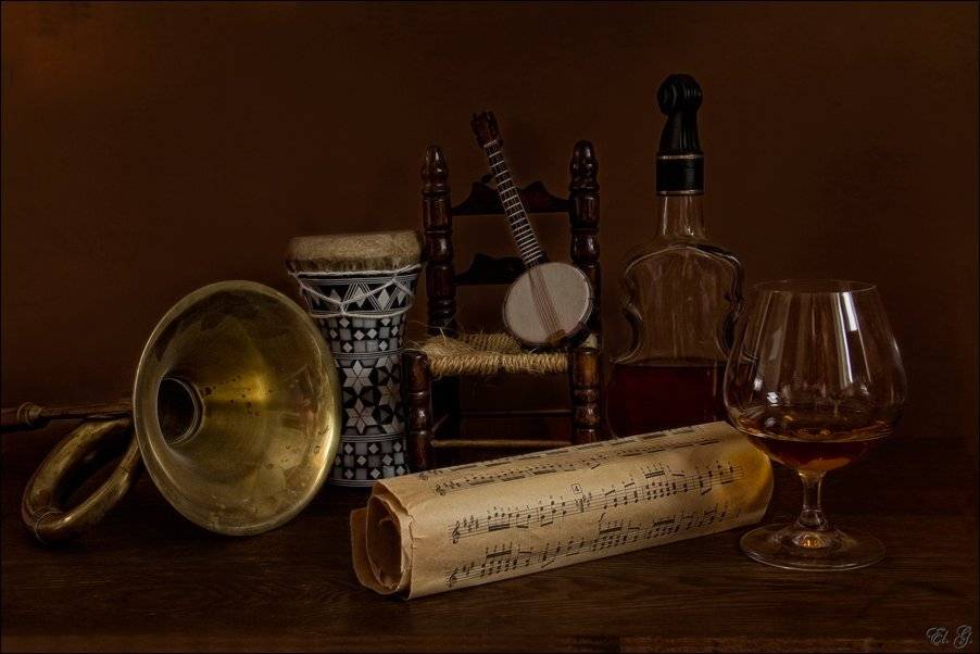 натюрморт музыка, ноты музыкальные интсрументы, El. G.