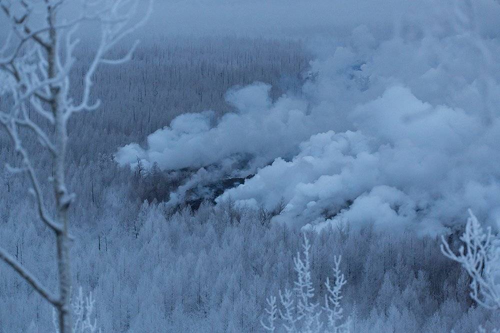 камчатка, тайга, лава, снег, зима, извержение, Денис Будьков