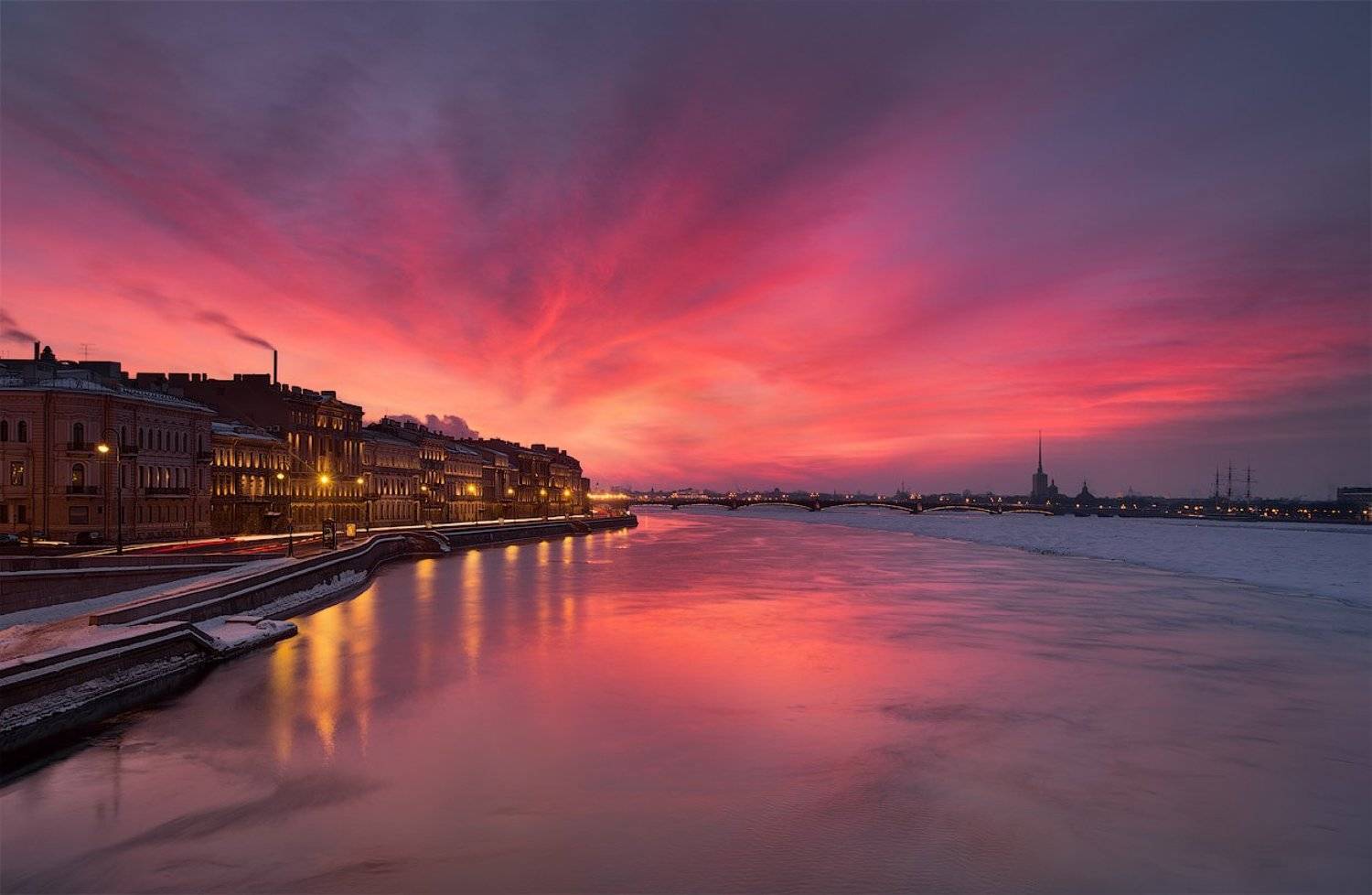 санкт-петербург, нева, закат, февраль, зима, Сергей Лукс