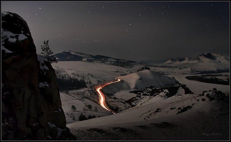 бурятия, горы, зима, ночь Под лунно-звездным покрывалом фото превью