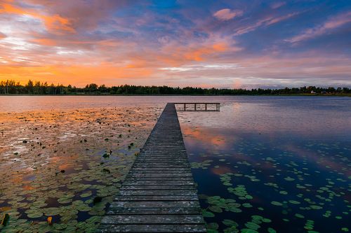 Закат на лесном озере
