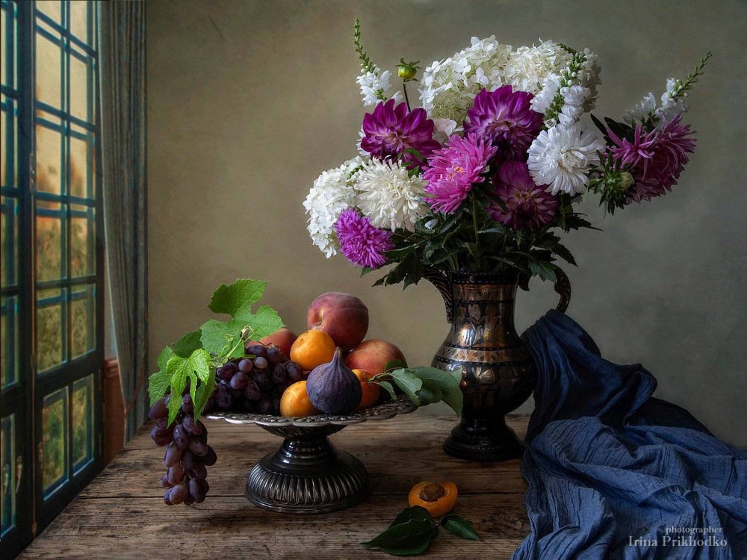 натюрморт, лето, букет, цветы, фрукты, винтажный, Ирина Приходько