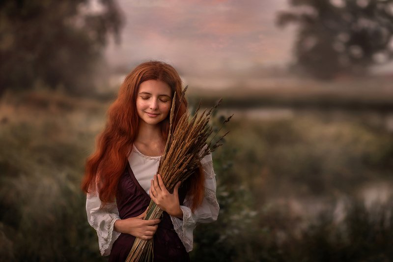 девушка, ретро, винтаж, портрет Дыхание осени фото превью