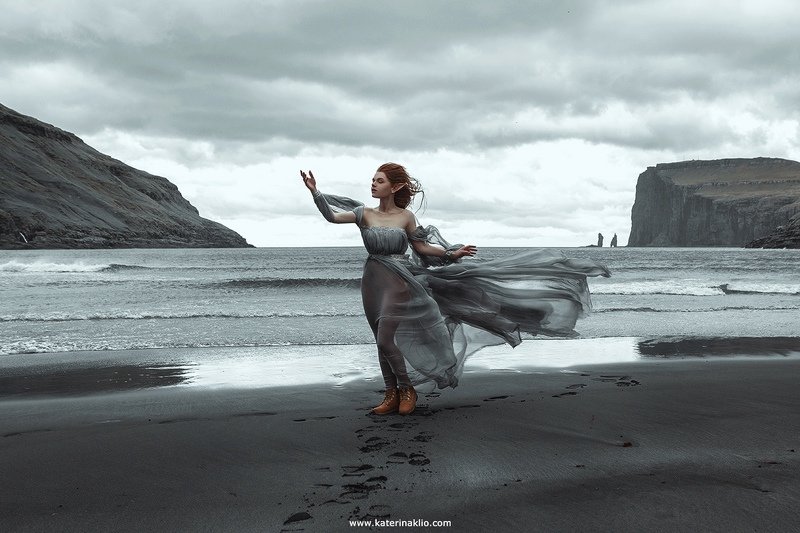 elf, Scandinavia, fog, nature, landscape, fairy, Faroe, wind, wild, model, woman, ocean, Scandinavian Elf фото превью