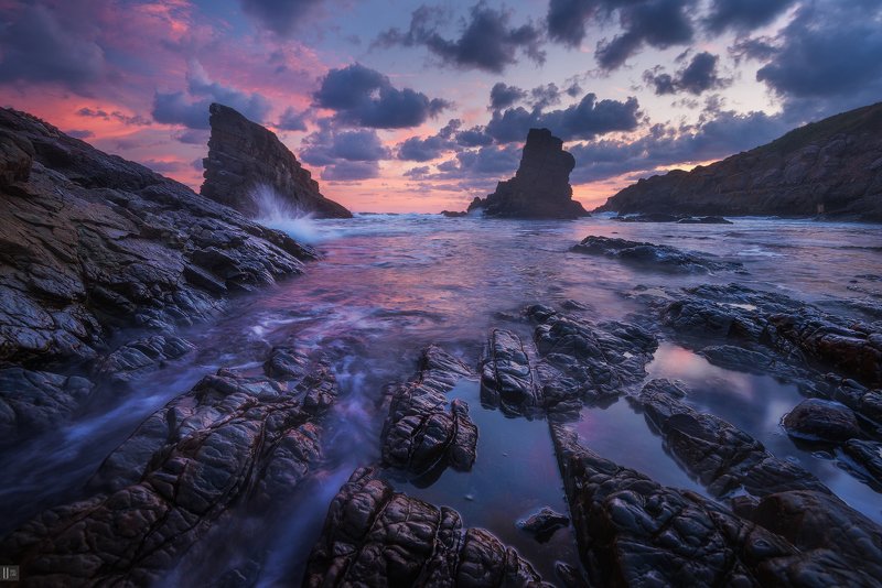 болгария,синеморец,берег,вода,волны,прибой,брызги,камни,море,небо,облака,скалы,рассвет,uranus235,nightphotoua Скитания Българией. Возвращение фото превью