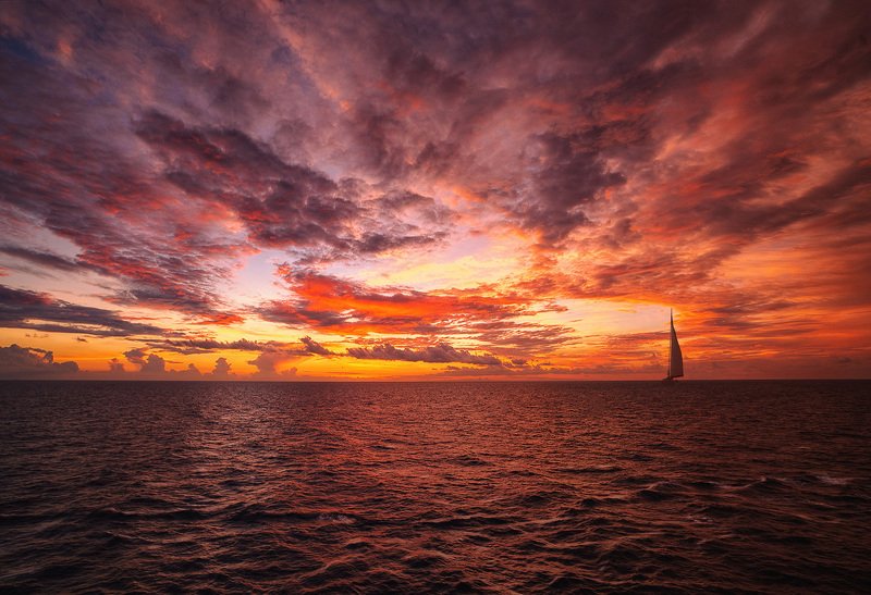 sea , sunset , sky , boat, beutiful sky  фото превью