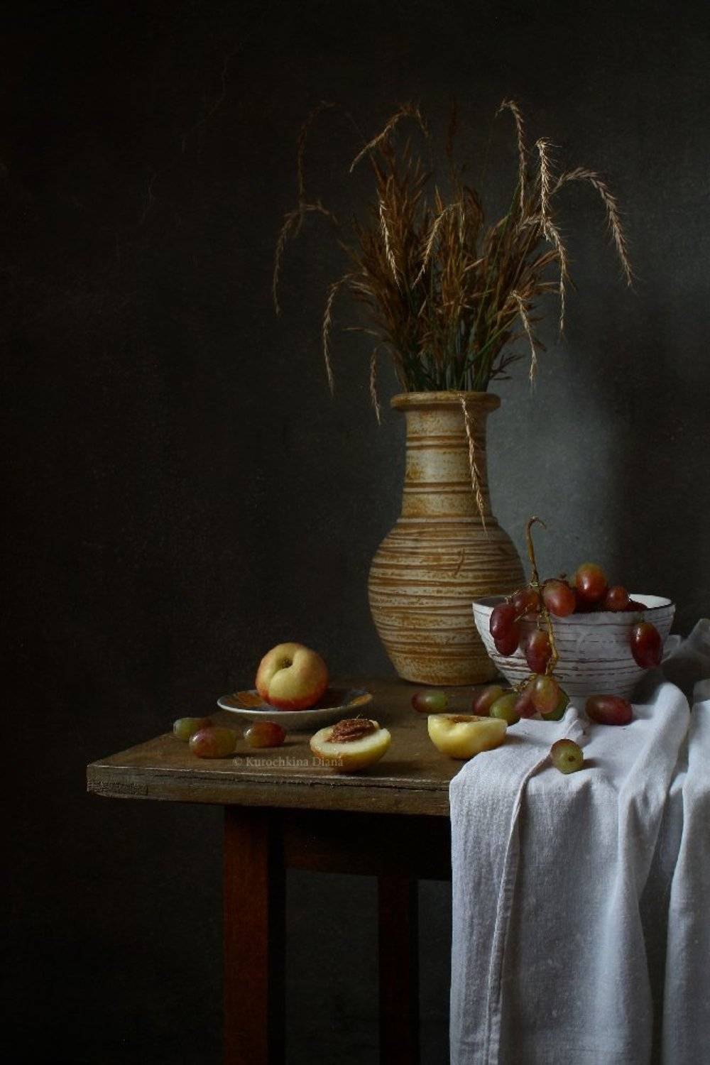 натюрморт, колосья, виноград, нектарины, фрукты, Курочкина Диана