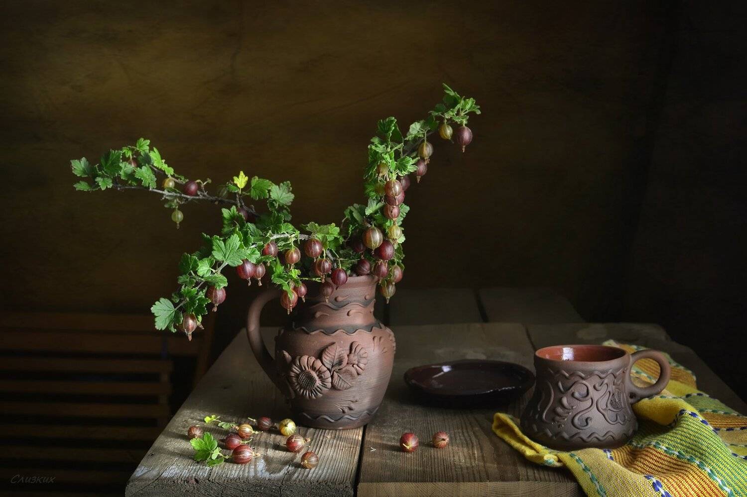 натюрморт,композиция,свет,лето,кувшин,крыжовник, Инаида