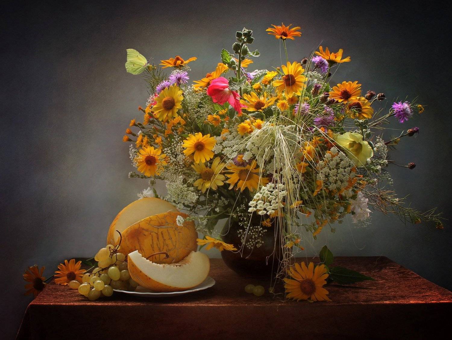 натюрморт, лето, цветы, дыня, Ковалева Светлана