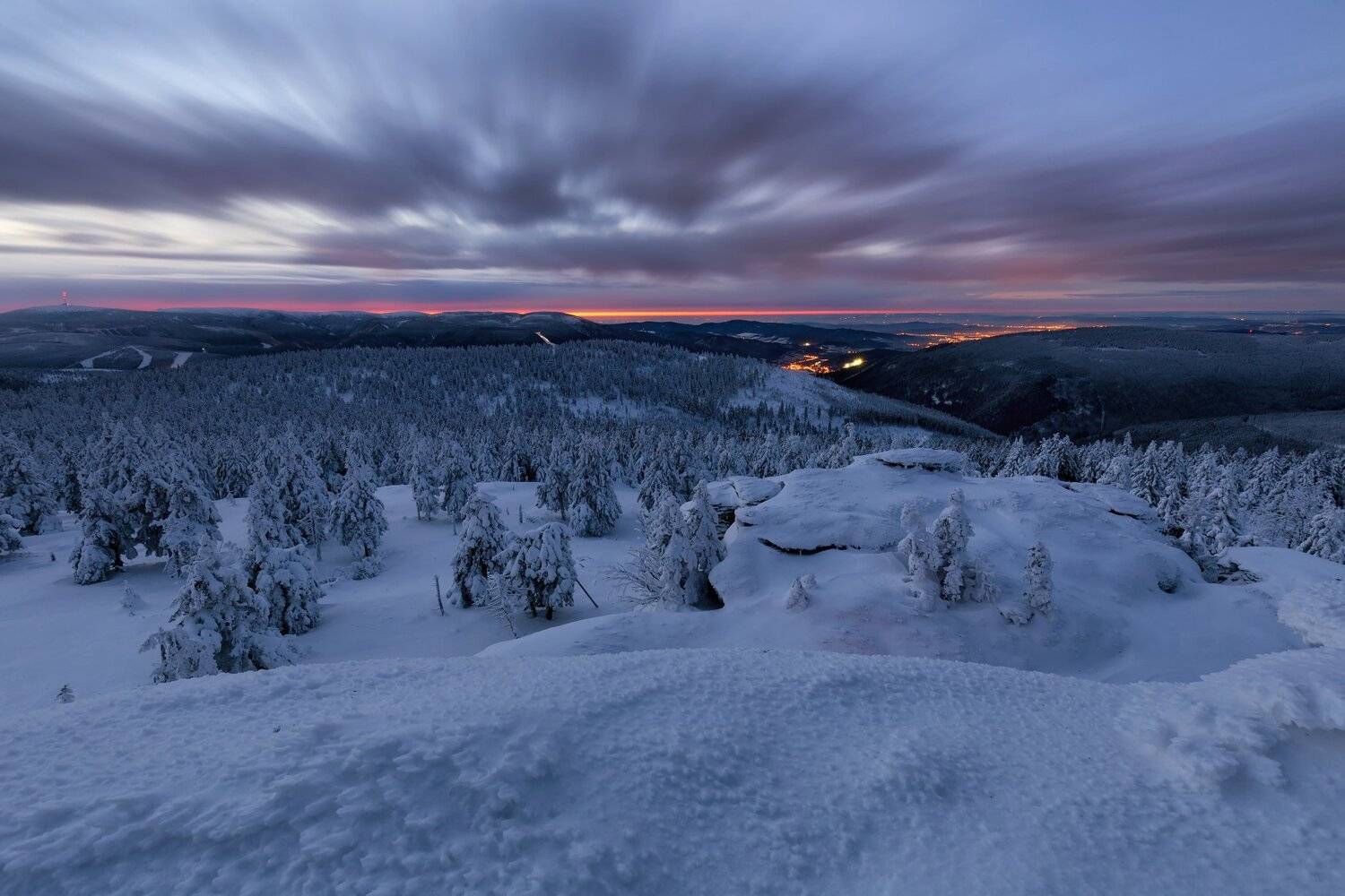 landscape, tree, sunrise, panorama, fog, Petr Fiala