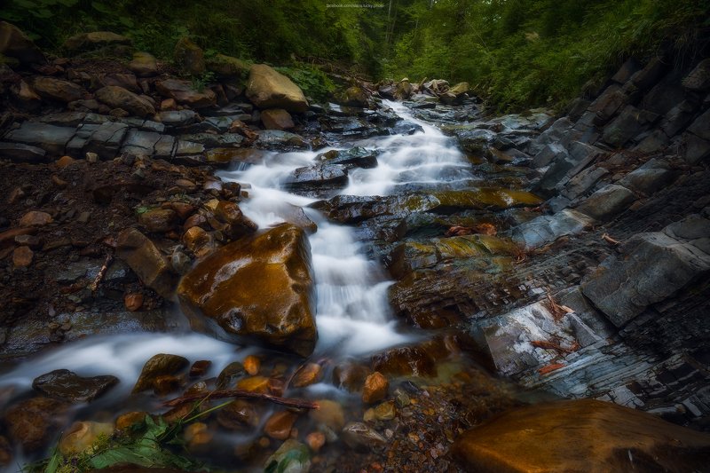 ручей, поток, камни, горы, поход, природа, карпаты, лес  фото превью