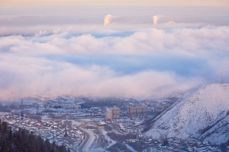 красноярск, енисей, утро, туман, город, расвет Красноярское утро фото превью