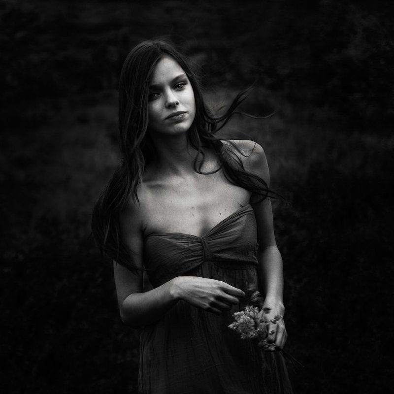 black & white, portrait, she, light, grass, eye, woman, Black grass фото превью