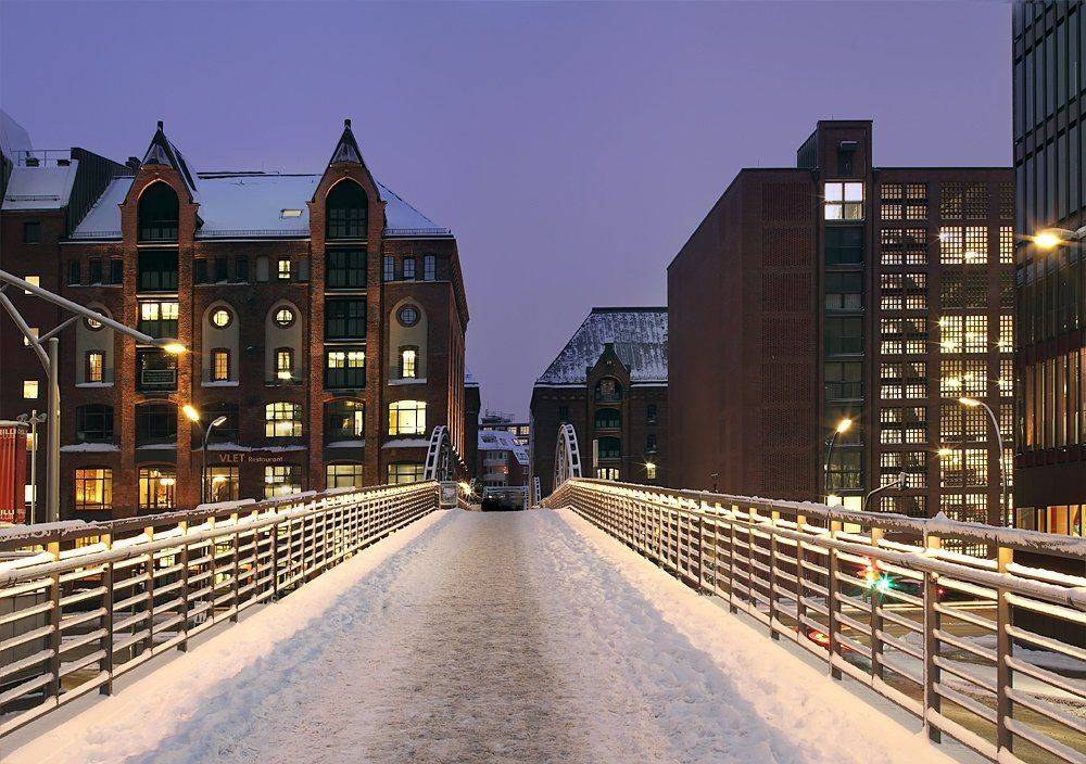 гамбург,снег,мост,вечер, Игорь Дубровский