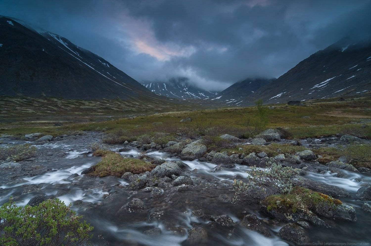 кольский, горы, хибины, река, ручей, ночь, полярный день, малая белая, Сергей Малинин