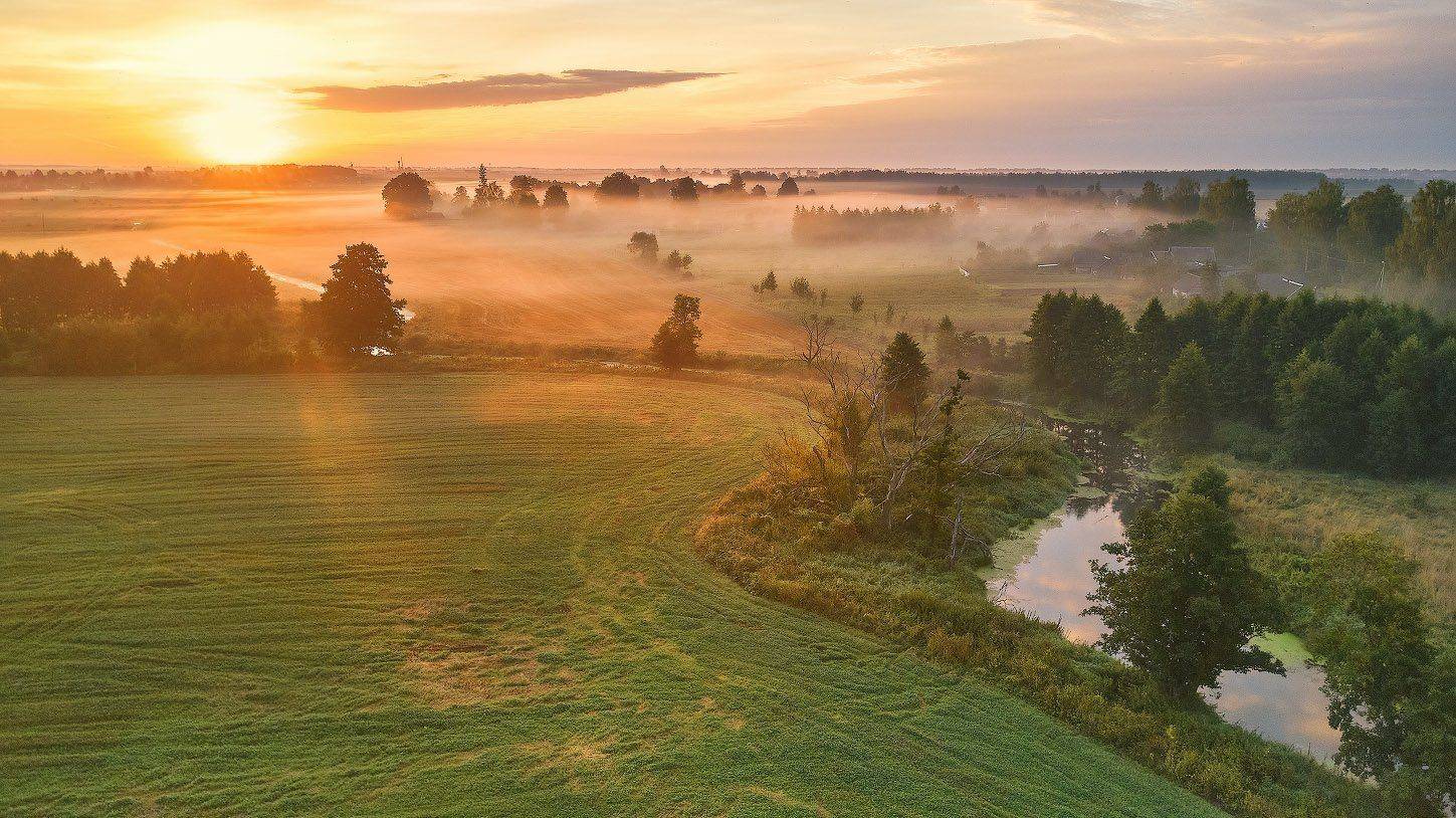 Август, Беларусь, Лето, Поля, Рассвет, Река, Туман, Уса, Утро, Вейзе Максим