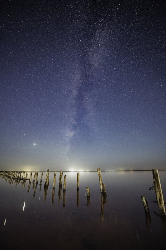 milky way, landscape, stars, reflection, lake, water Millions of mirrored stars фото превью