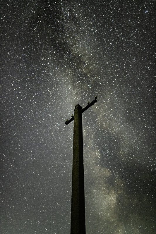 milky way, core, galaxy, night, sky, nightscape, landscape, stars, Abandoned telegraph post фото превью