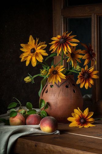 Рудбекия и персики