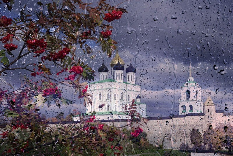 псков, собор, россия, дождь, капли, вечер, пейзаж Дождь за окном. фото превью