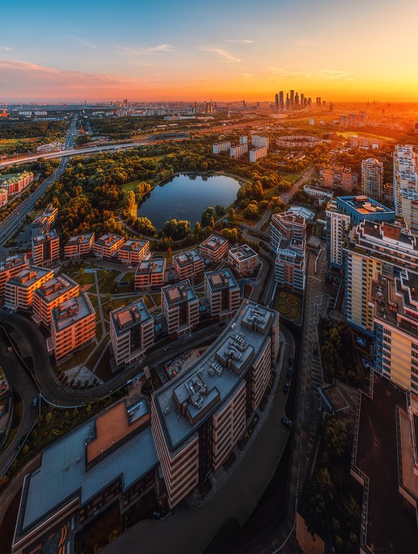 sunrise, moscow, city, russia, architecture, москва, город, москва, рассвет, москва сити Панорама с ЖК \