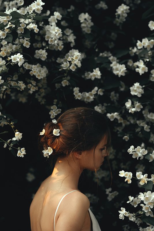 девушка, жасмин, цветы Цветение фото превью