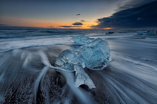 Sunset at the ice beach