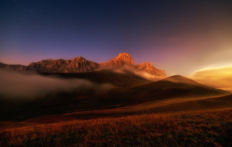 mountains summer chegem gorge  landscape nature night Moonlight. фото превью