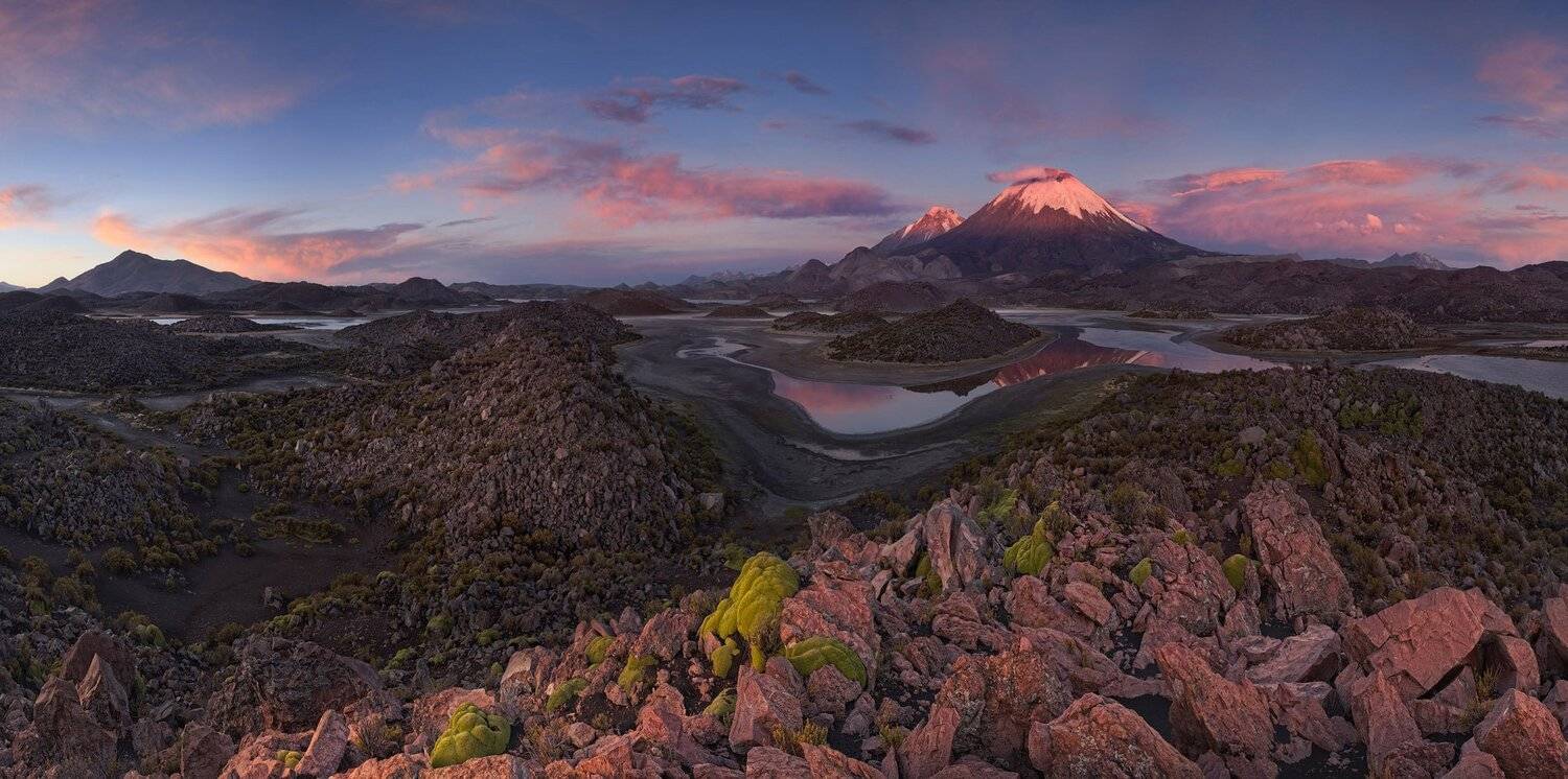parinacota, &, pomerape, volcanoes., pachatas.., cotacotani, lagoons., lauca, biosphere, reserve, chile., Майк Рейфман