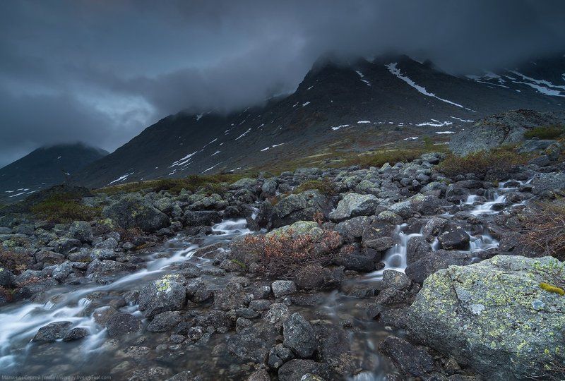 кольский, горы, хибины, ручей, ночь, полярный день, малая белая В тени холодных гор фото превью