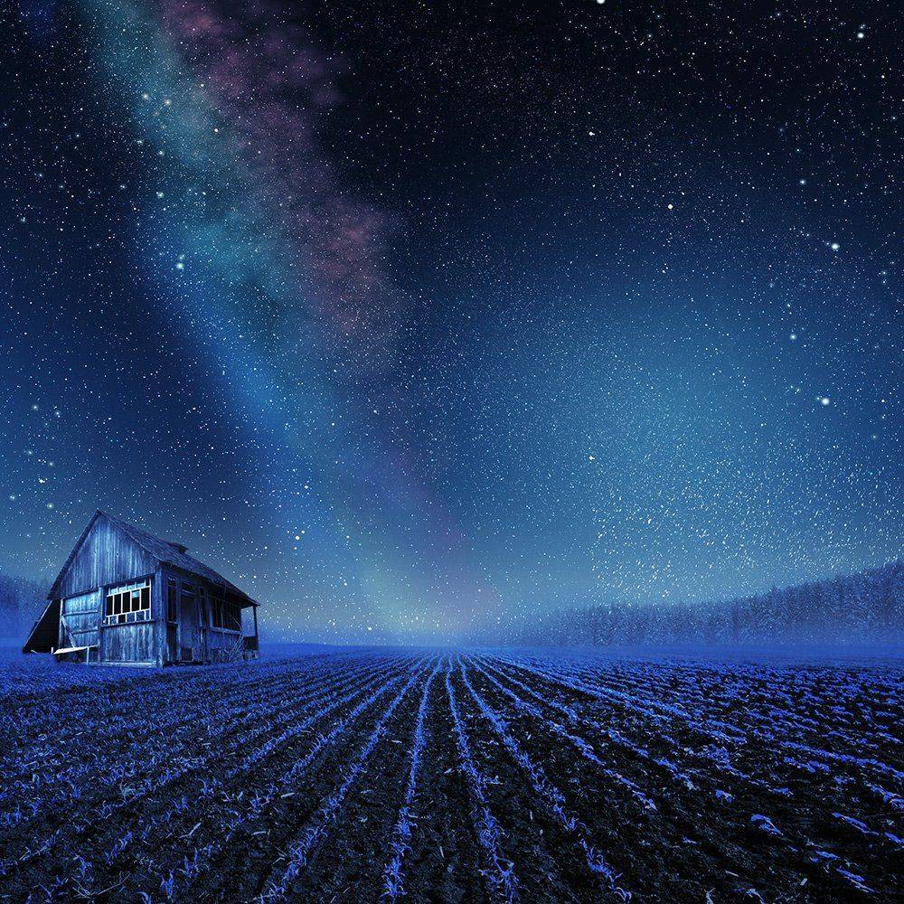 blue, circle, farm, light, night, pole, trail, manipulation, photoshop, special, light, starts, Caras Ionut