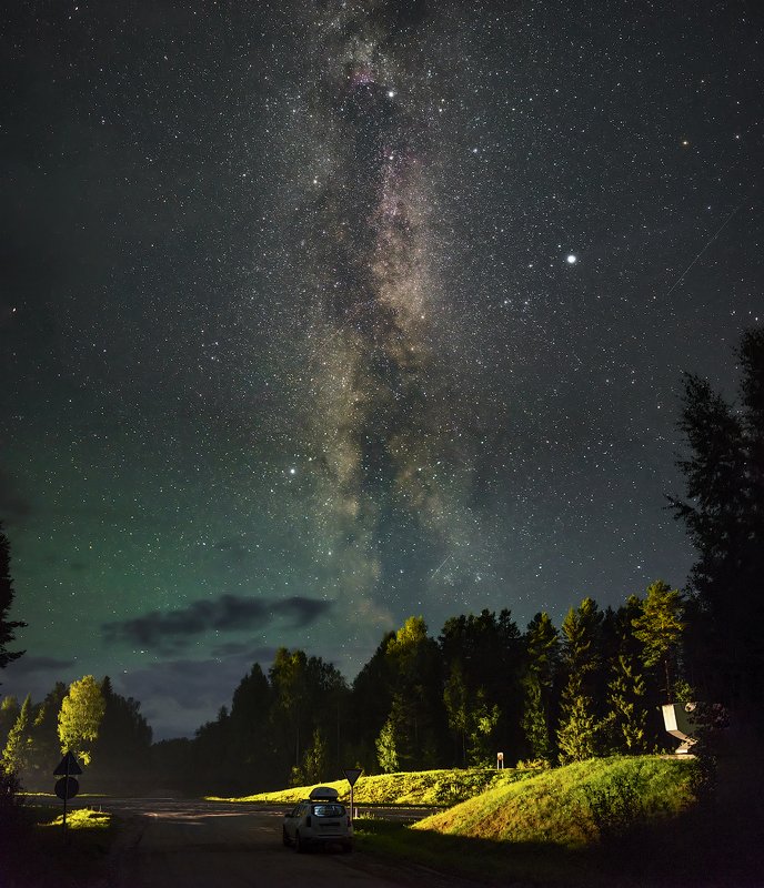 архангельская обасть, ночное фото, млечный путь, русский север, звезды, астрофото, астро Два пути фото превью