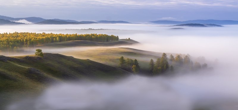 утро, рассвет, восход, туман, лучи Море туманов фото превью