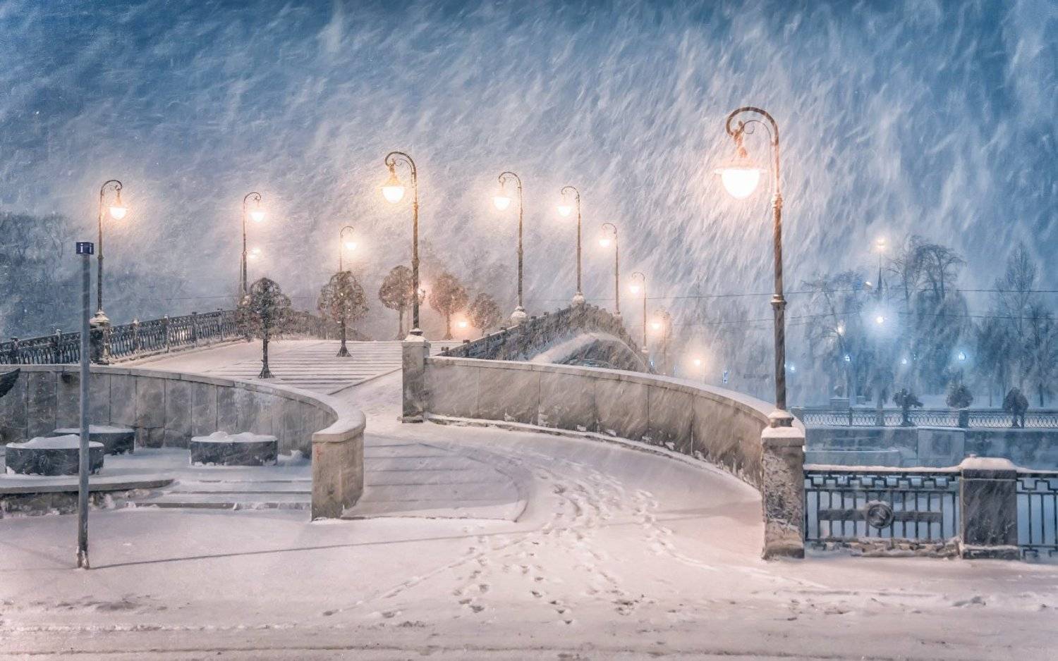 вечер, зима, снегопад, москва, город, Виктор Климкин