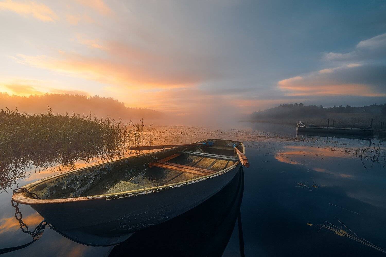 лодка, карелия, республика карелия, рассвет, туман, небо, озеро, пейзаж, россия, sunrise, lake, boat, Анастасия Мазурева