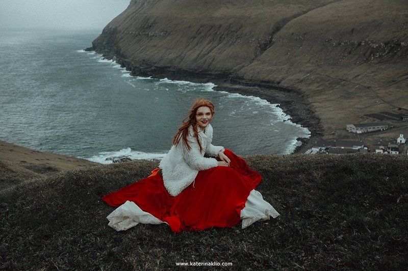 water, ocean, mountains, rain, model, smile, faroe, island, woman, model, portrait, The Wind фото превью