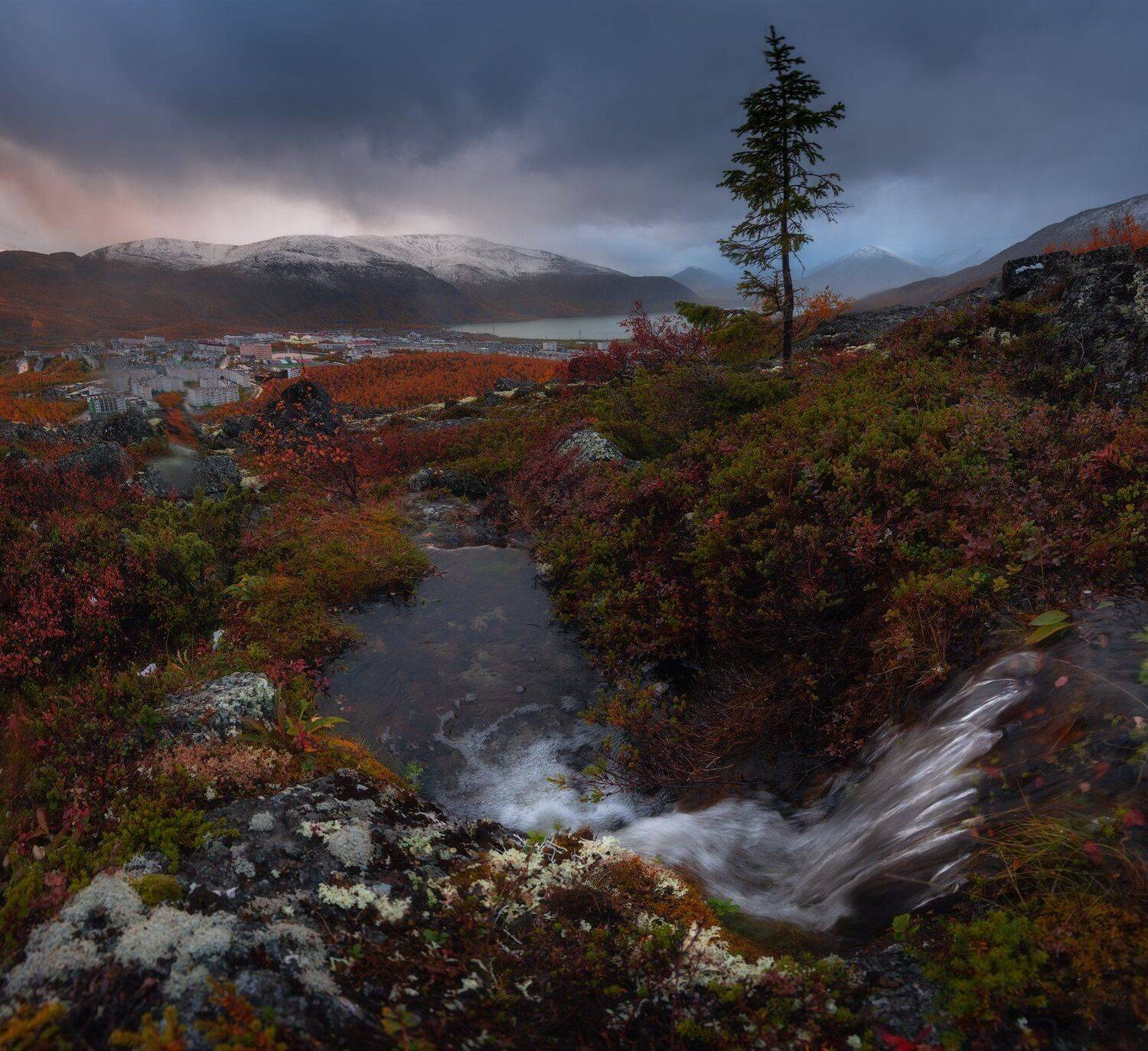 пейзаж,снег,кольский,осень,ручей,вода,закат,облачно, Виталий Истомин